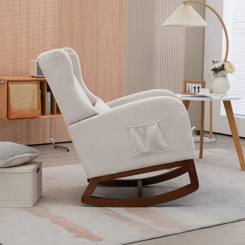High back Upholstered Accent Rocking Chair Nursery Chair With Retractable Footrest