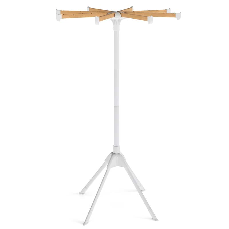 Gymax 4 Legs Clothes Drying Rack w/8 Bamboo Hanging Rods 40 Hanger