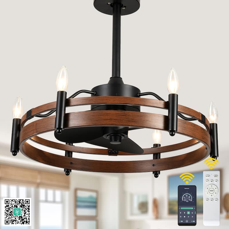 Bella Depot 24" Farmhouse Ceiling Fan with Light and Remote DC Motor 6-speed Reversible Metal Wheel Ceiling Fan - 24 Inches