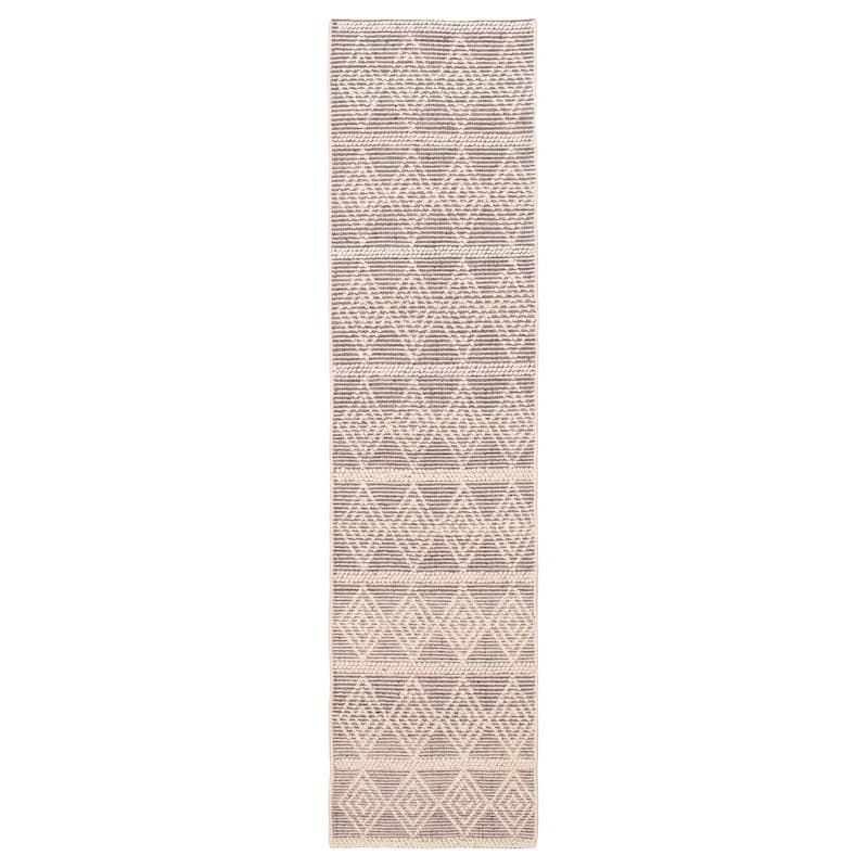 ECARPETGALLERY Braid weave Sienna Cream, Grey Wool Rug - 2'8 x 10'2 - Cream/ Dark Grey - 2'8 x 10'2