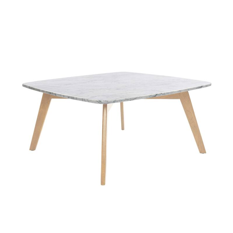 Vezzana 31" Square Italian Carrara White Marble Coffee Table with Oak Legs