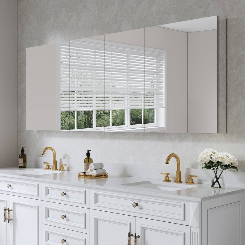 72''/80''W X 30''H Recessed Or Surface Wall Mount Bathroom Medicine Cabinet With Adjustable Glass Shelves