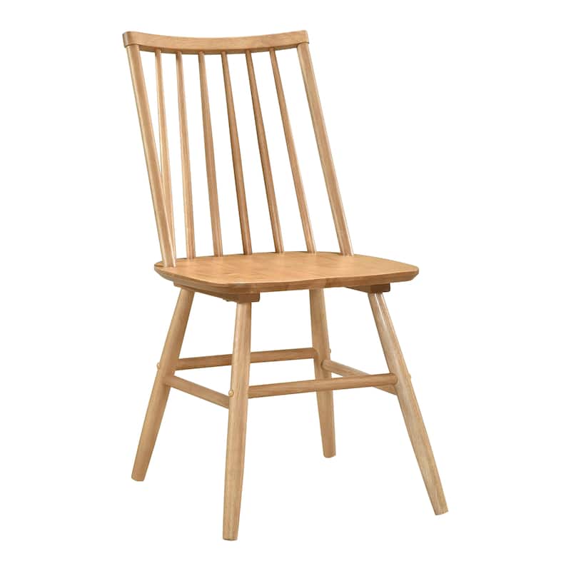 Chic Curved Backrest Side Chairs Set of 2 Natural Oak Finish Windsor Dining Chairs Wooden Furniture