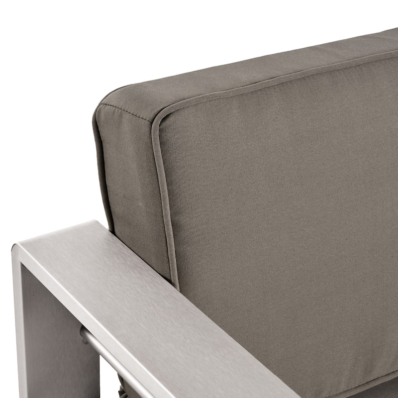 Cape Coral Outdoor Aluminum 3 Piece Chat Set with C Shaped Table by Christopher Knight Home