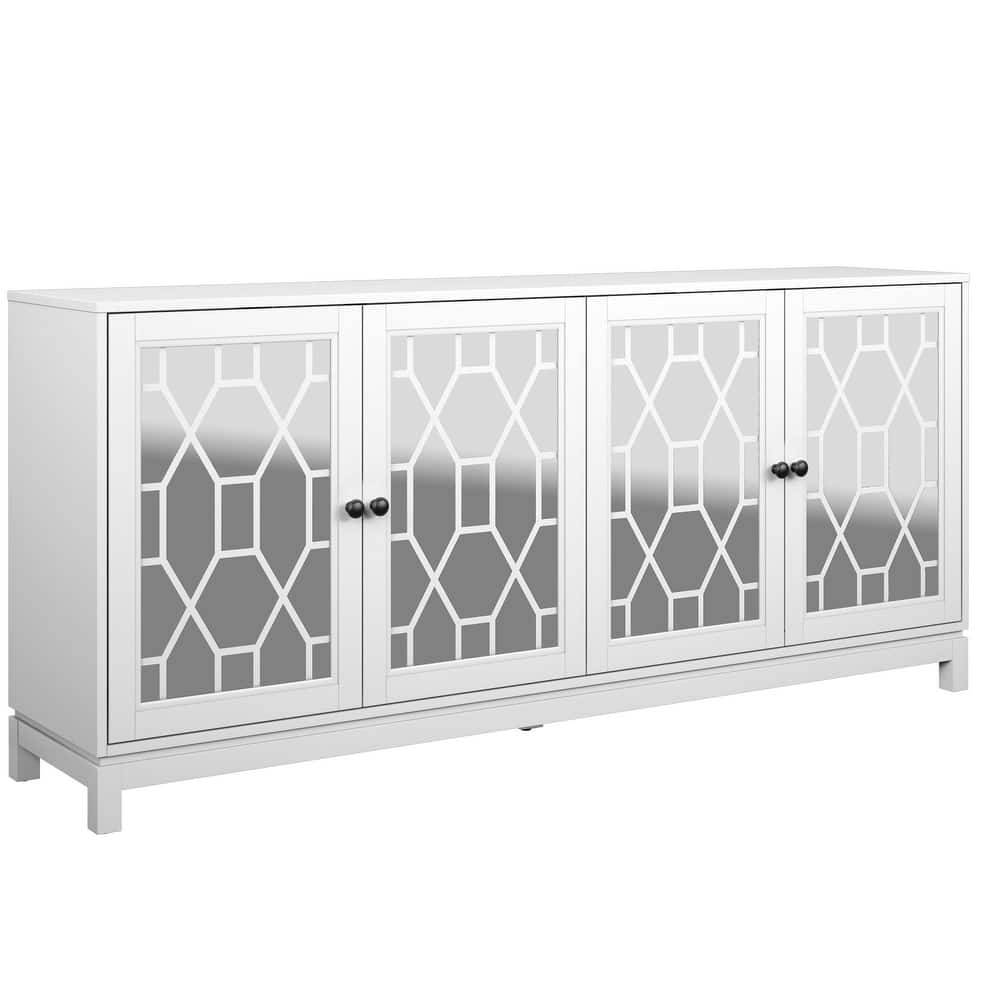 71" Sideboard with Mirrored Doors, White
