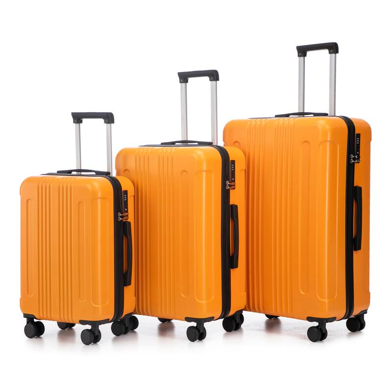 3 PCS in ABS Spinner Wheel Luggage, Carry on Suitcase, TSA Combination Lock - Black+Orange