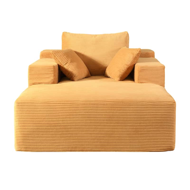 Convertible Chaise Lounge Chair Indoor - Oversized Corduroy Couch with Wide Armrest & Throw Pillows