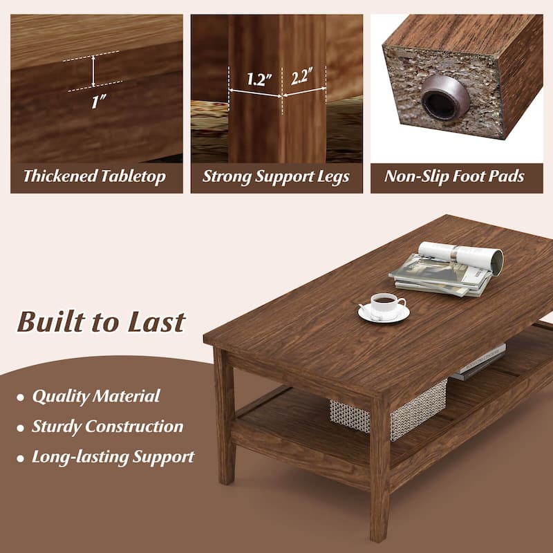 Costway 2-Tier Rectangle Center Table with Slatted Storage Shelf & - See Details