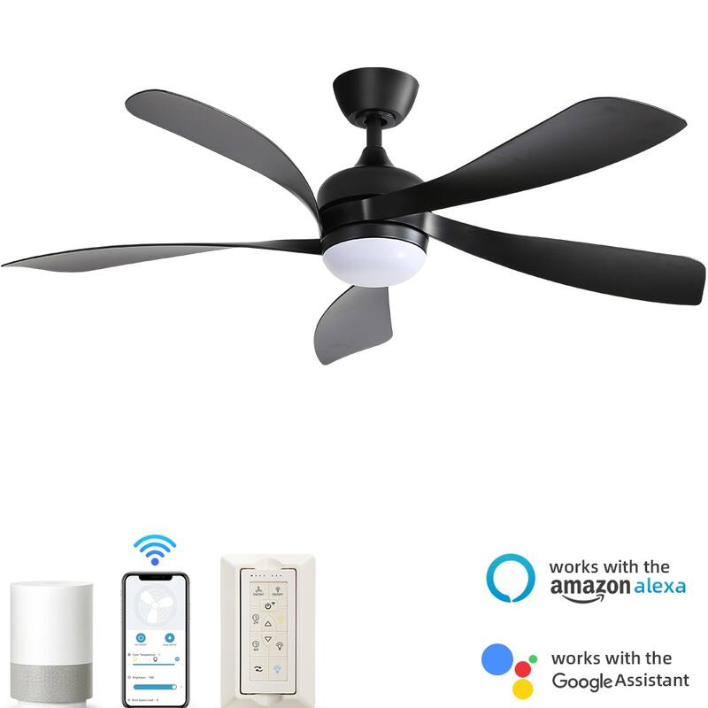 52 Inch Ceiling Fan with Remote & Lights Quiet DC Motor 5 Blade High CFM Modern Fan - Black(Smart)