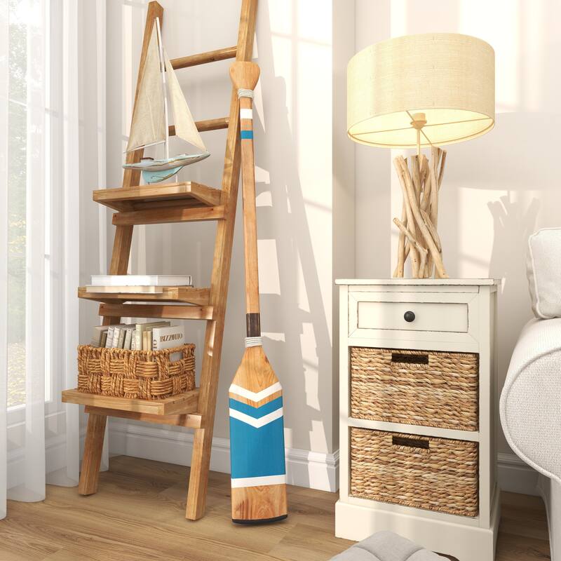 Blue Wood Novelty Canoe Oar Paddle Home Wall Decor with Arrow Design and Rope Detail