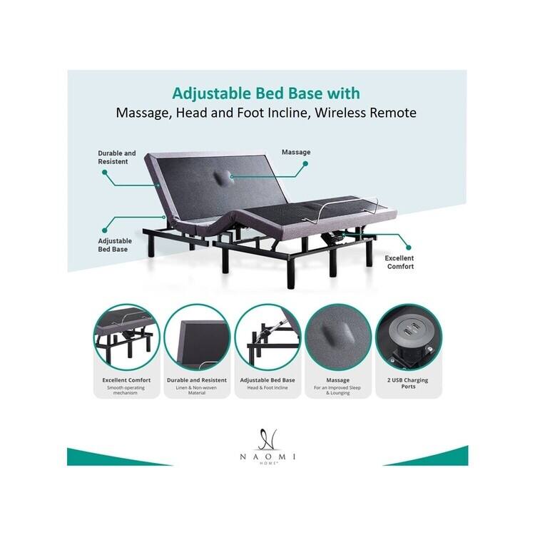 Idealbase Adjustable Bed Base with 3 Speed Foot Massage, Head and Foot