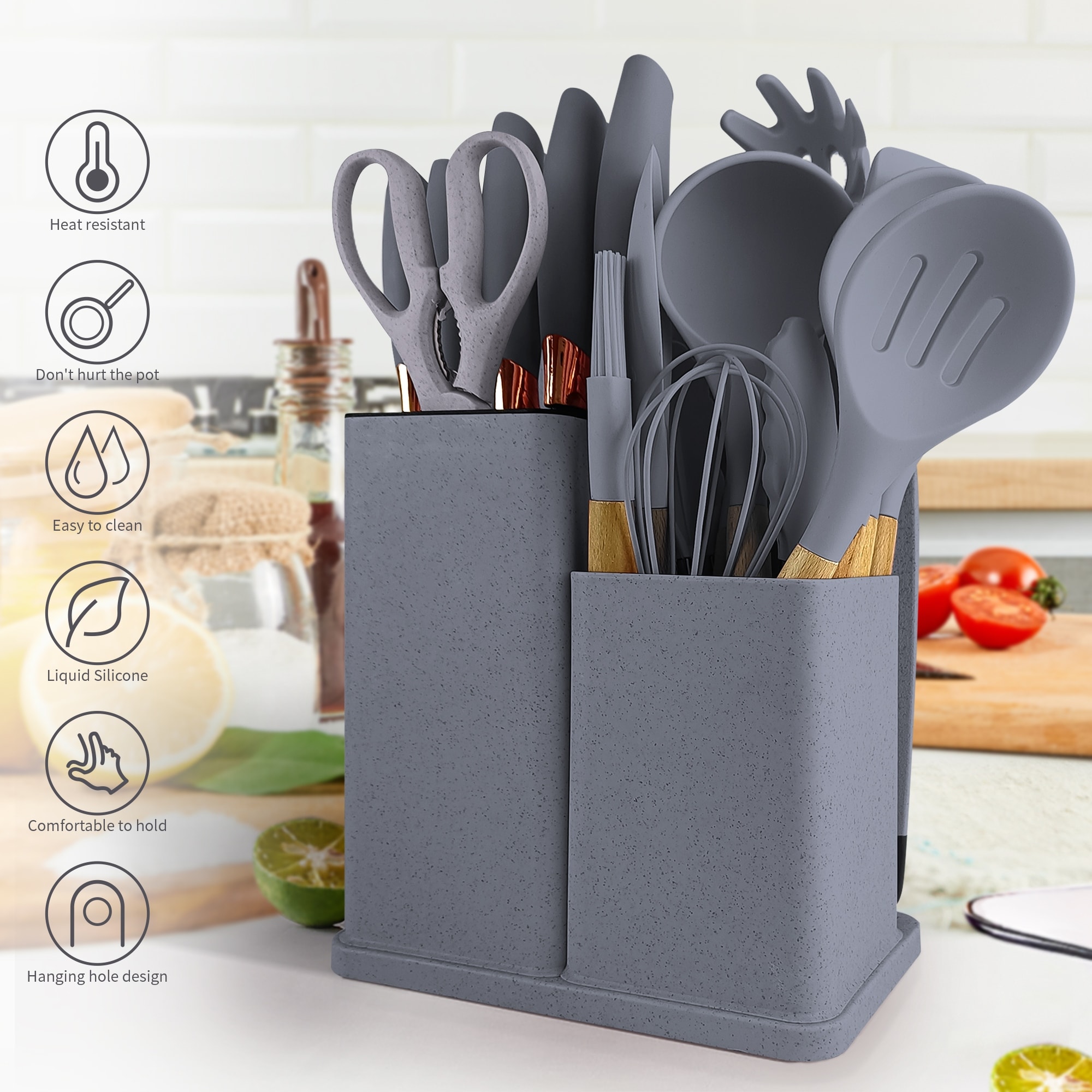 NCUE Kitchen Utensils Set, 35 Pcs Silicone Cooking Utensils Set with  Holder, with Stainless Steel Ha…See more NCUE Kitchen Utensils Set, 35 Pcs