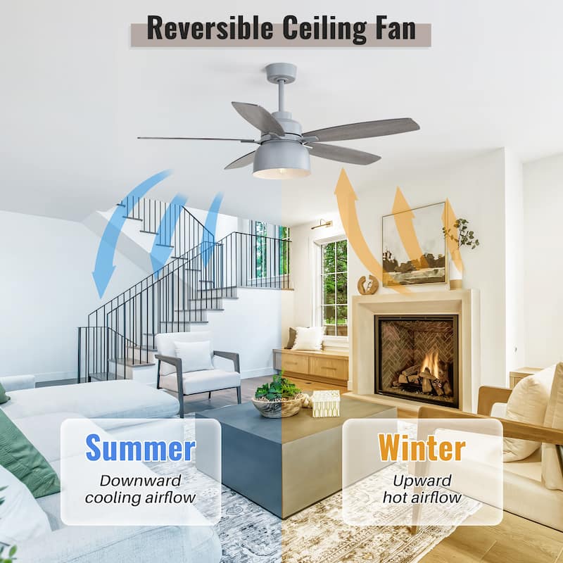52-Inch Ceiling Fan With Light, E26 Bulb Included, Remote Control - Cement Grey