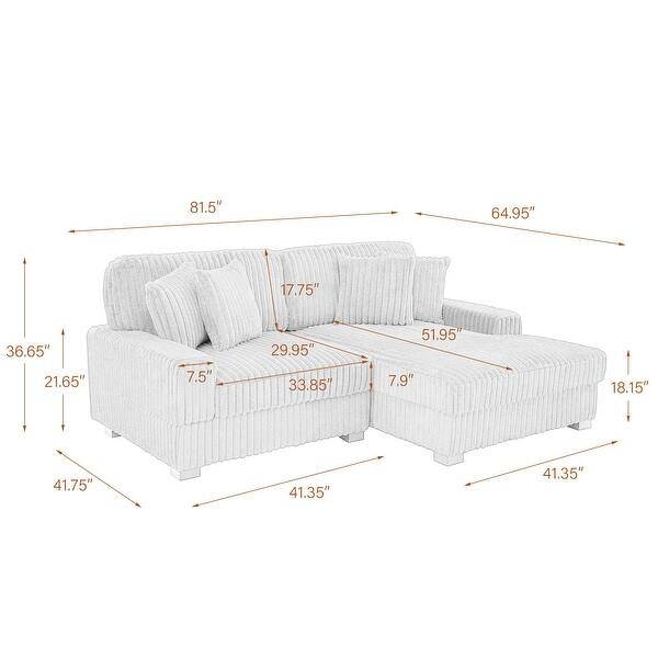 Anne 81" W Comfy Upholstered Plush Corduroy Modular Sectional Sofa