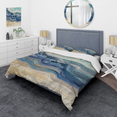 Designart 'Coast Blue Sea Waves Watercolour' Traditional Bedding Set - Duvet Cover & Shams