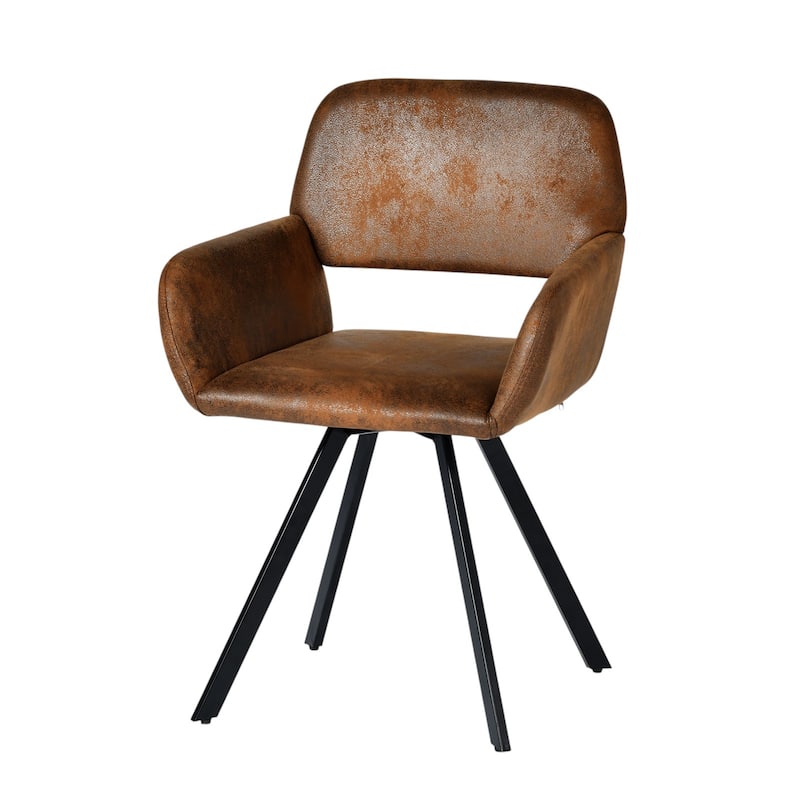 HomeRoots Set of Two Espresso and Black Faux Suede and Steel Dining Arm Chairs - 16.10 in. x 32.30 in. x 16.50 in.