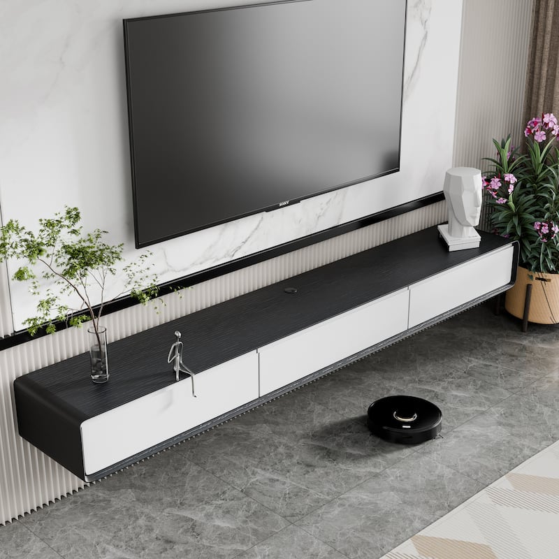 Modland 78" Modern Floating TV Stand Wall Mounted Media Control Center for Living Room - 78 - Black/White