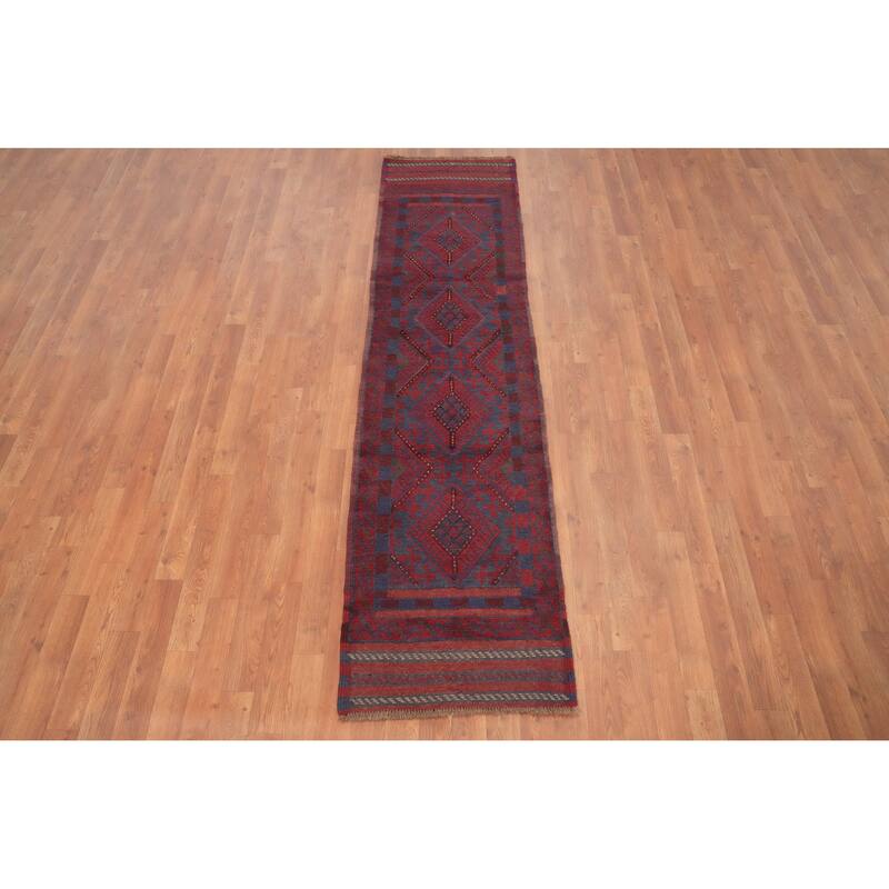 Hand Knotted Oriental 100% Wool Carpet Traditional Tribal Red Balouch Runner Rug - 7' 10'' X 2' 0''