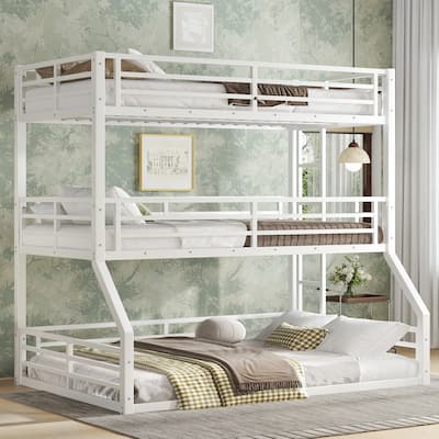 Twin over Twin over Full Metal Triple Bunk Bed - Heavy Duty Frame with Safety Guardrails & Noise Reduced Technology