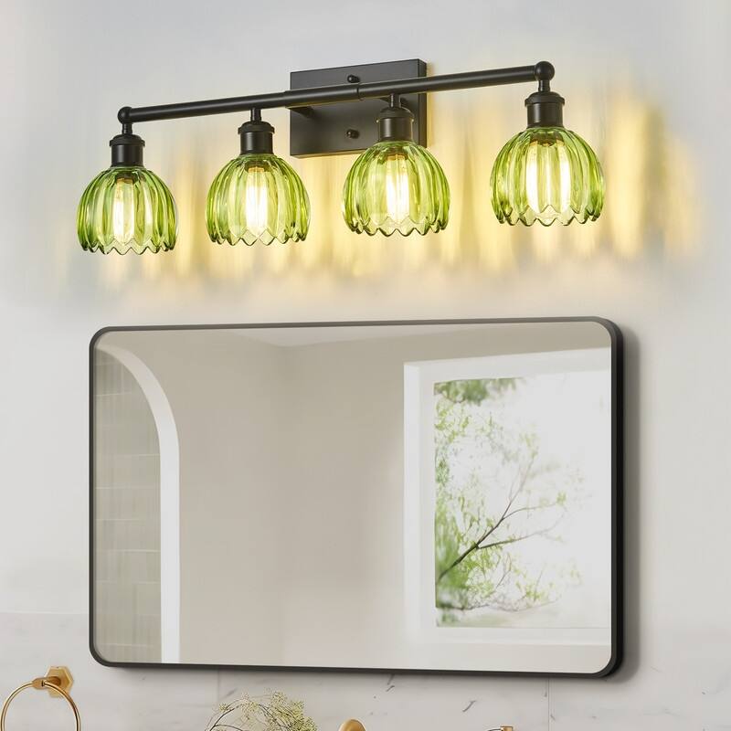 Modern Vintage Bathroom Vanity Light - Patterned Glass Shade E26 Bulb Base