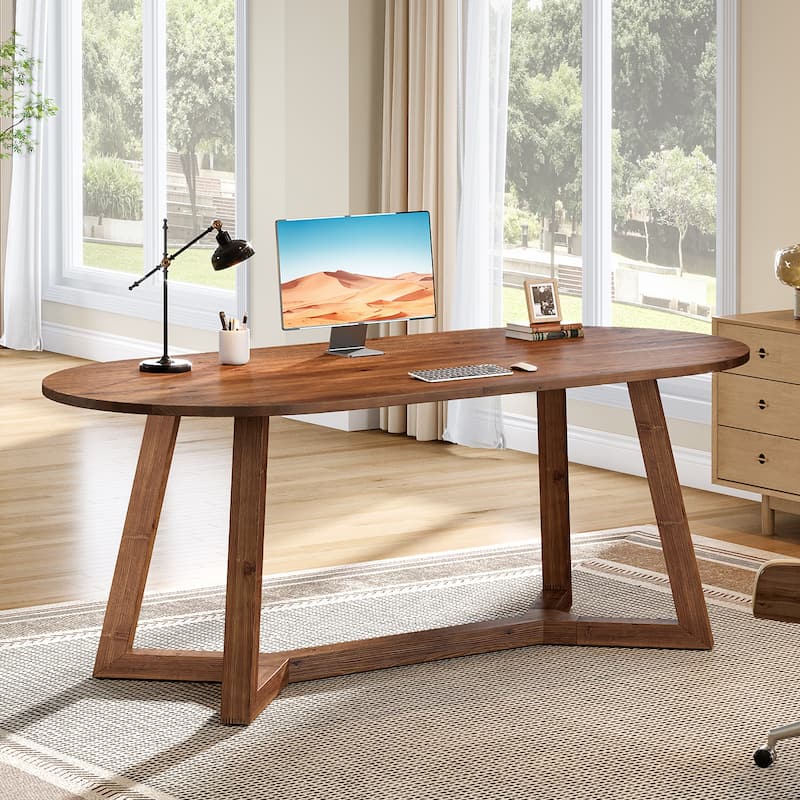 Solid Wood Home Office Desk, Executive Computer Writing Table, Study Room Workstation Accent Desk