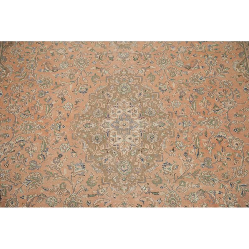 Hand Knotted Oriental 100% Wool Carpet Traditional Floral Coral Mashad Area Rug - 12' 6'' X 9' 7''