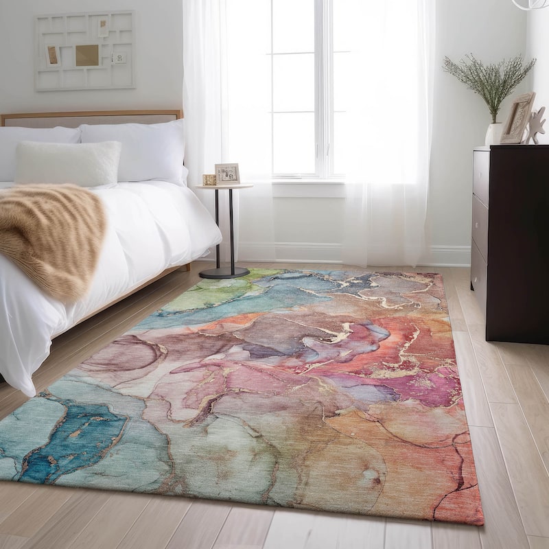 Premium Washable Super Soft Abstract Contemporary Mayfield Rug - Blue - 10' x 14' - Rectangle