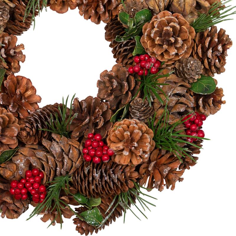 Frosted Pinecone and Red Berry Artificial Christmas Wreath - 13" - Unlit