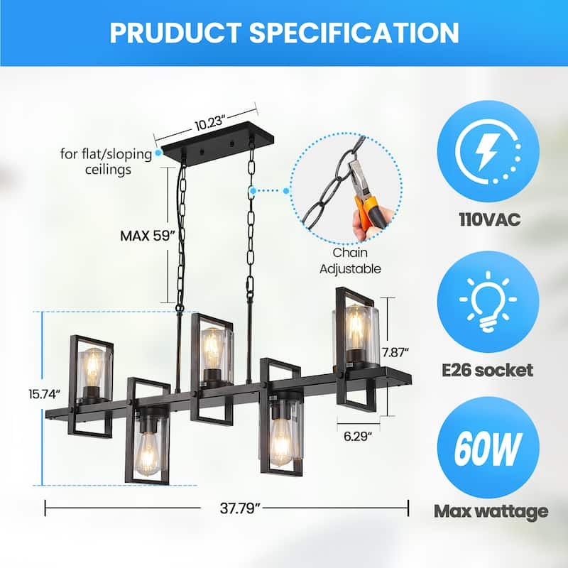 5-light Kitchen Island Pendant Lighting with Bubble Glass Shade Industrial Rustic Chandelier Retro Ceiling Light