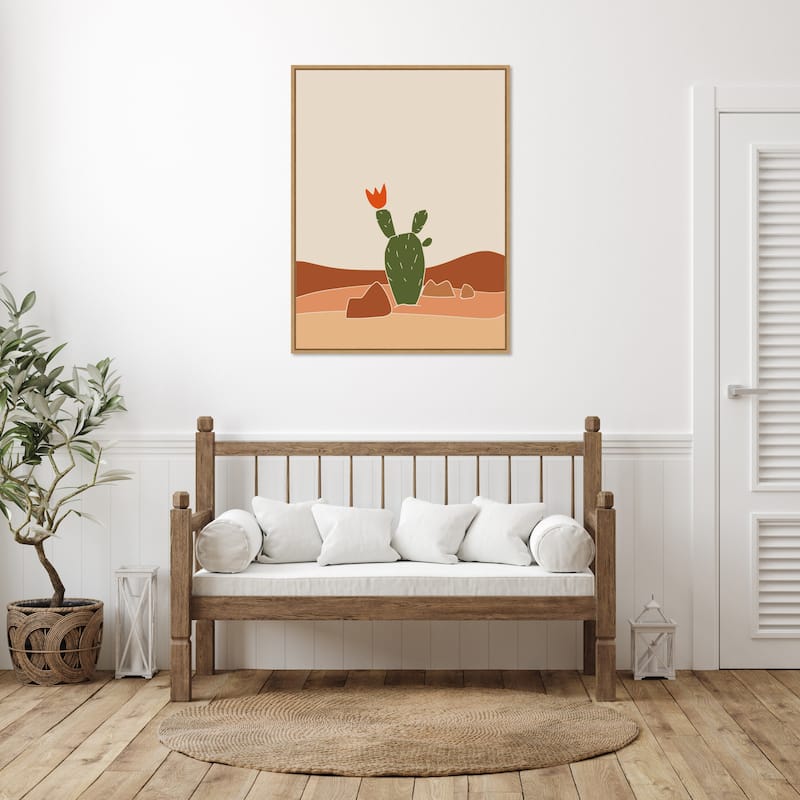 Southwest Cactus Bloom by Little Dean Framed Canvas Wall Art Print - Sylvie Natural