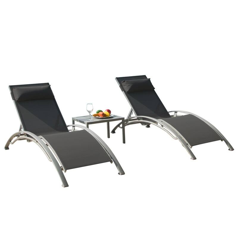 Domi Outdoor Living Aluminum Patio Chaise Lounge Set – Curved Design, Adjustable Positions, and Durable Construction - N/A - Dark Grey-2 chairs and 1 table