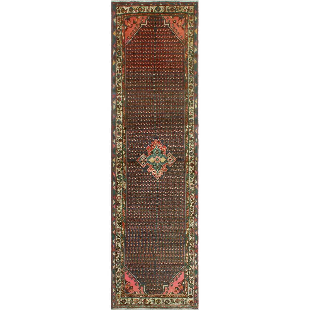 Fine Vintage Distressed Bousseh Navy/Ivory Runner - 3'4" x 12'2"