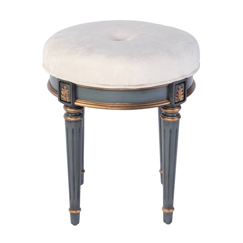 Bernadette 18.5 in. Seat Height Round Upholstered and Wood Traditional Vanity Stool