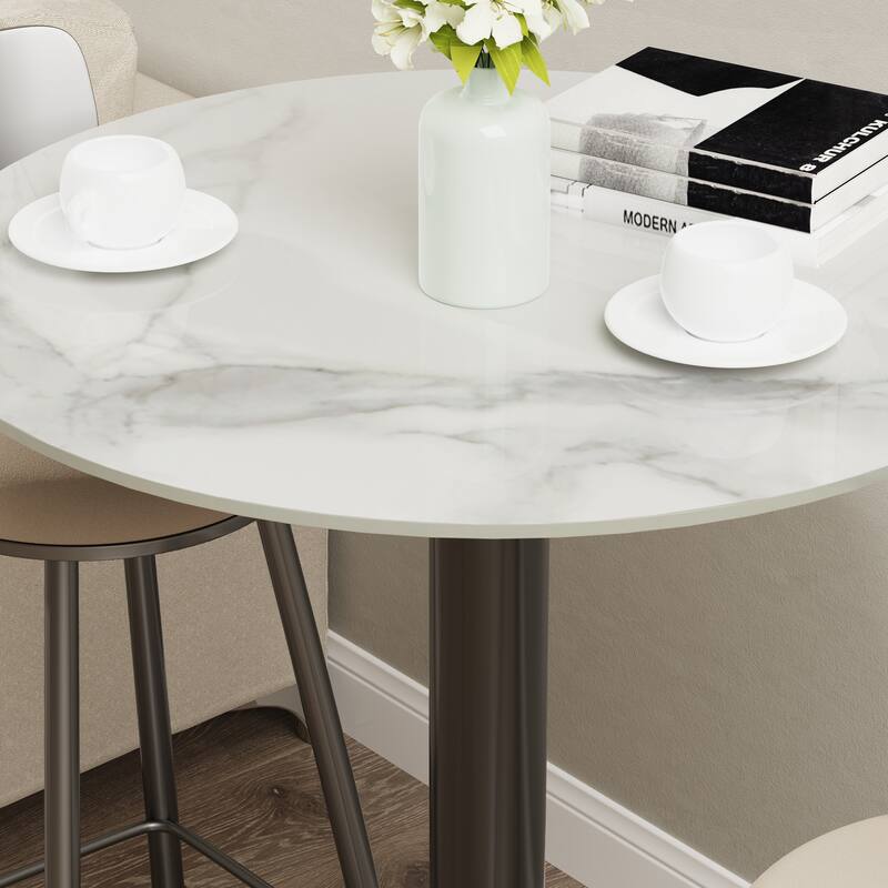 Round White Slate Top Heavy Duty Dining Bar Table