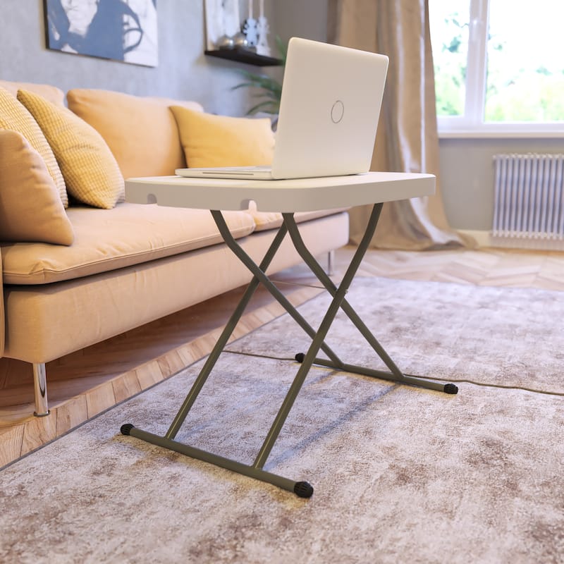 Height Adjustable Plastic Folding TV Tray/Laptop Table in Granite White - 25.5"W x 17.75"D x 21" - 27"H - Plastic