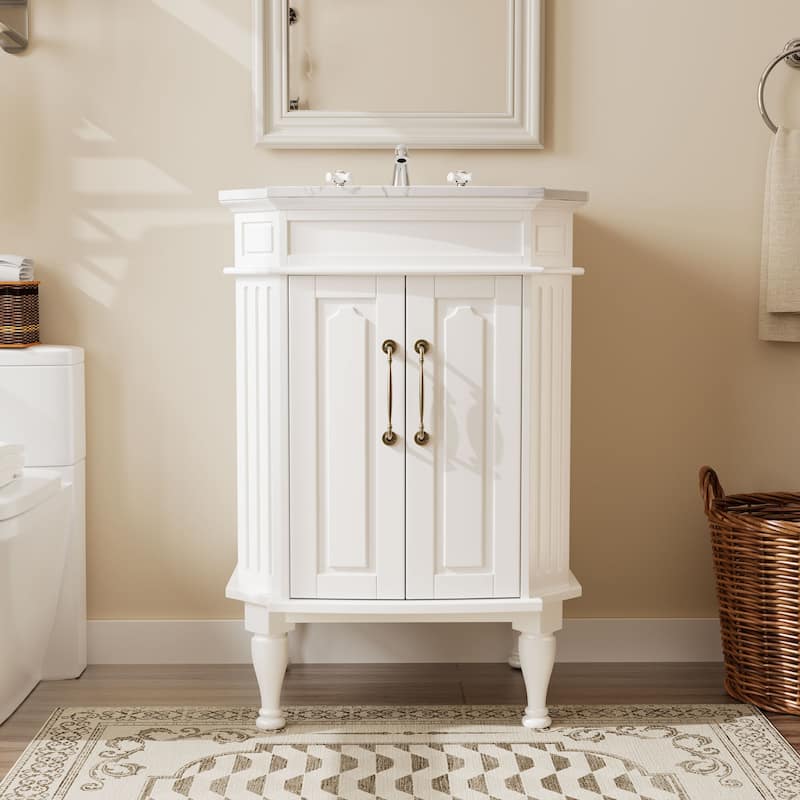 Elegant 24-Inch European Bathroom Vanity with Gold Accents and Marble-Style Sink