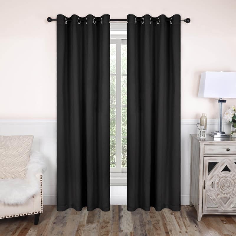 Superior Modern Solid Washable Room Darkening Curtains, Set of 2 Panels - 2PC- 52" x 108" - Black