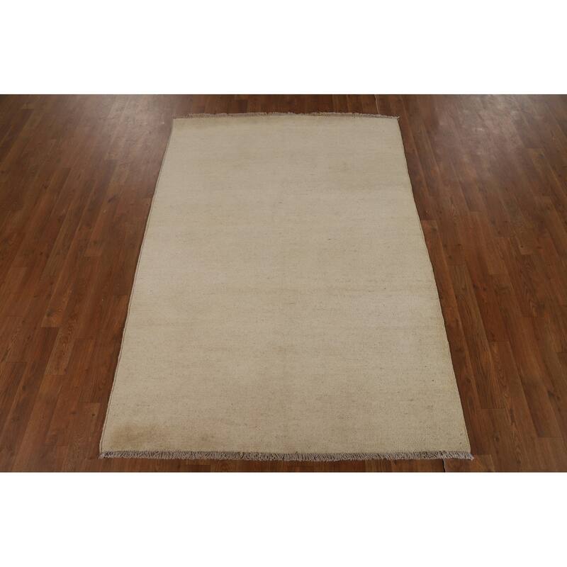 Beige Gabbeh Modern Rug Hand-Knotted Wool Carpet - 4'2"x 5'10"