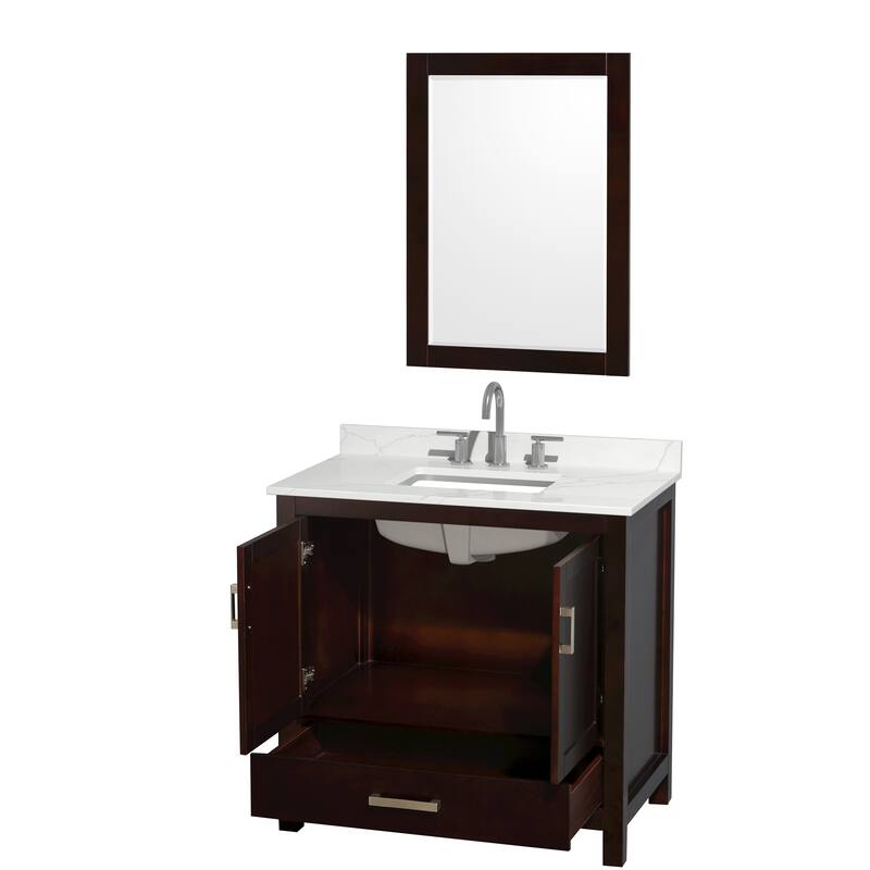 Sheffield 36-inch Single Vanity, 3 Hole Quartz Top, 24-inch Mirror