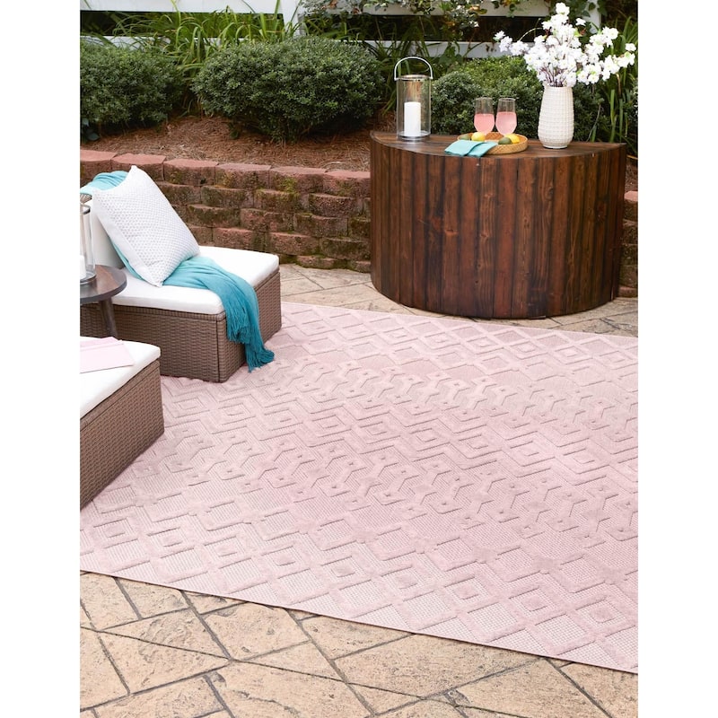 Outdoor Haversham Collection Area Rug - Pink - 7'10" Square