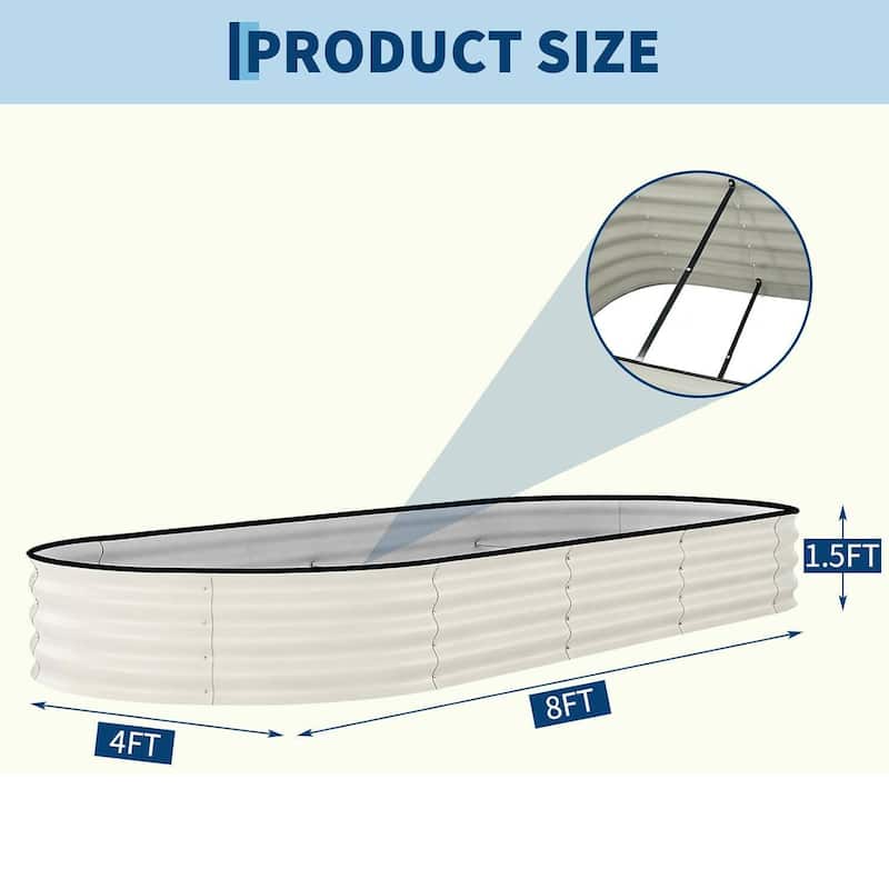 2 PCS 8x4x1.5 FT Galvanized Steel Raised Garden Bed, Planter for Vegetables, Flowers with Anti-Cut Strips - N/A