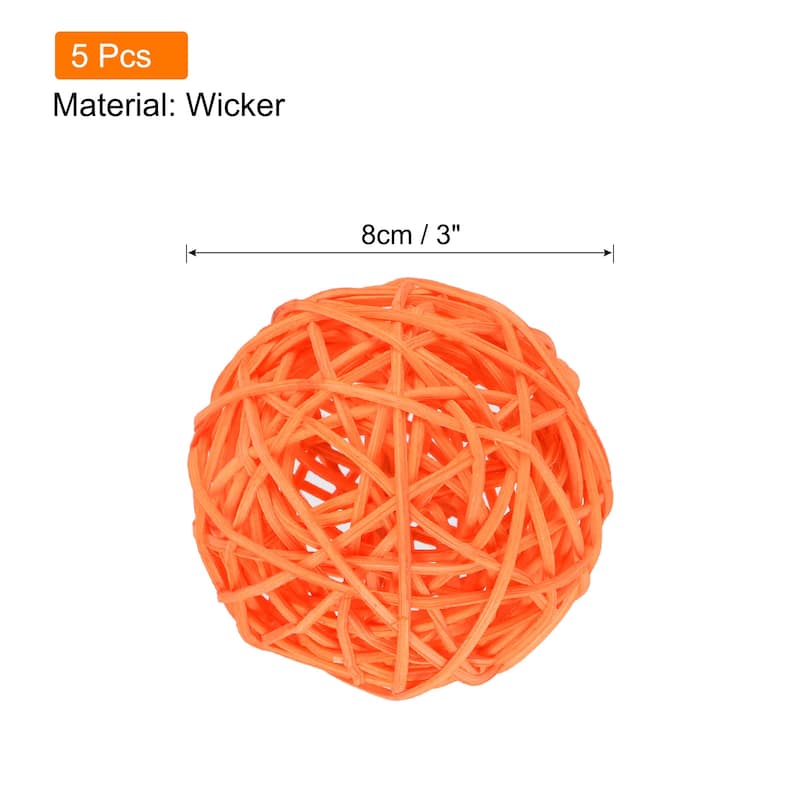 Wicker Rattan Balls 3 Inch Rattan Decorative Balls Vase Fillers - Orange - 5 Pcs