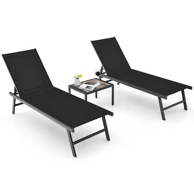Gymax 3pcs Patio Chaise Lounge Set Aluminum Recliner Chair Table
