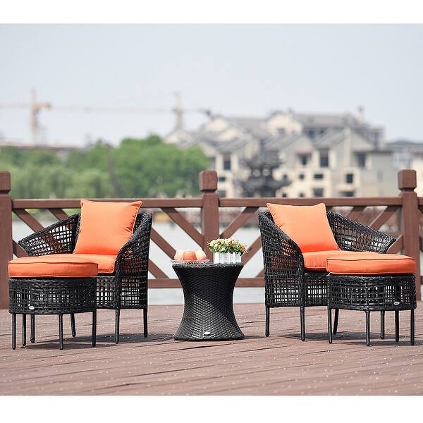 Shop Costway 5 Pcs Furniture Dining Sets Leisure Set Patio Rattan Seats Table Ottoman Orange Overstock 22349524