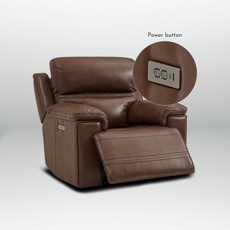 Genuine Leather Power Recliner with Zero Gravity Dual Power Adjustable Headrest & Footrest USB Type-C Charging Ports