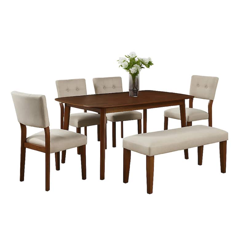 Goko Dining Chair Set of 2, Earthy Yellow Tufted Backrest, Brown Wood