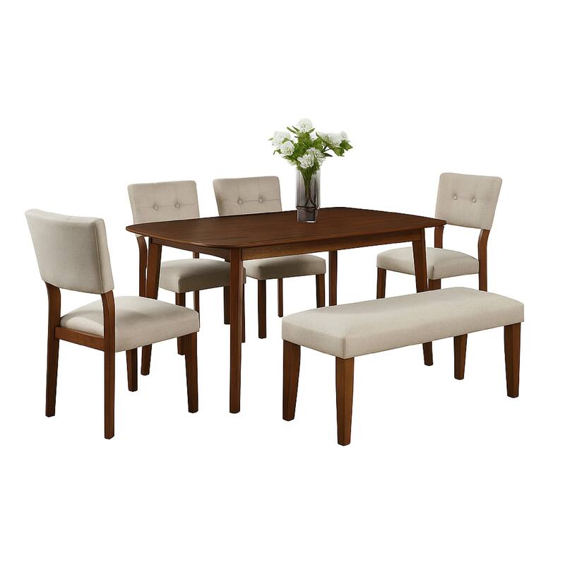 Goko Dining Table, 59 Inch Brown Wood Top, Round Tapered Legs