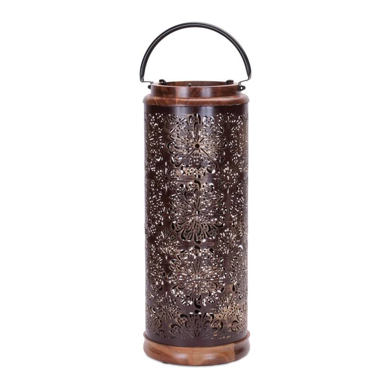 Punched Metal Candle Lantern - 19" - Brown