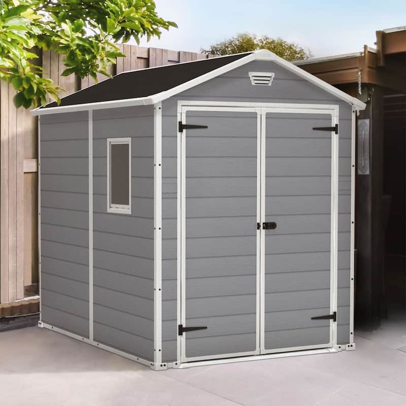 Keter 213413 Manor 6 X 8 Foot Resin All Weather Outdoor Tool Storage Shed, Grey - 157.7