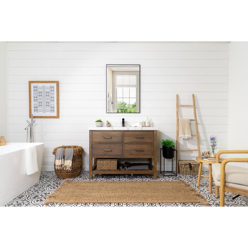 Willow Collections 42 in. W x 22 in. D Parker Solid Teak Single Sink Bathroom Vanity with Countertop